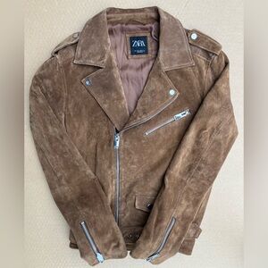 Men’s ZARA Brown Genuine Leather Suede Moto Jacket